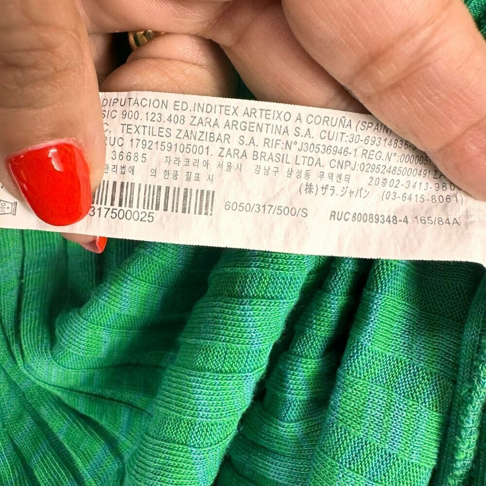 Zara Blue Green Strappy Ribbed Knit Cut Outs Midi Bodycon Dress Small - Picture 13 of 13